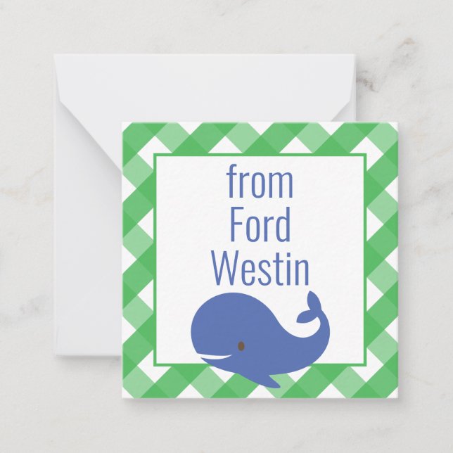 Gingham Whale Personalised Gift Enclosure Cards (Front)