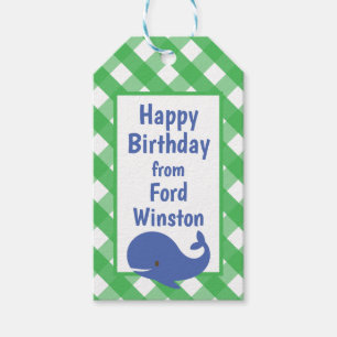 Gingham Whale Personalised Gift Tag
