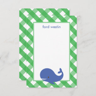 Gingham Whale Personalised Note Cards