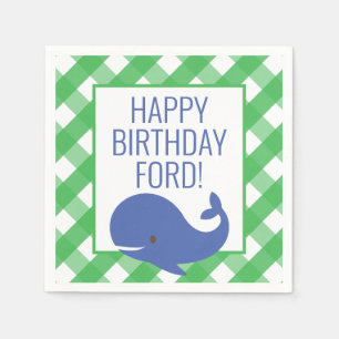 Gingham Whale Personalised Party Napkins