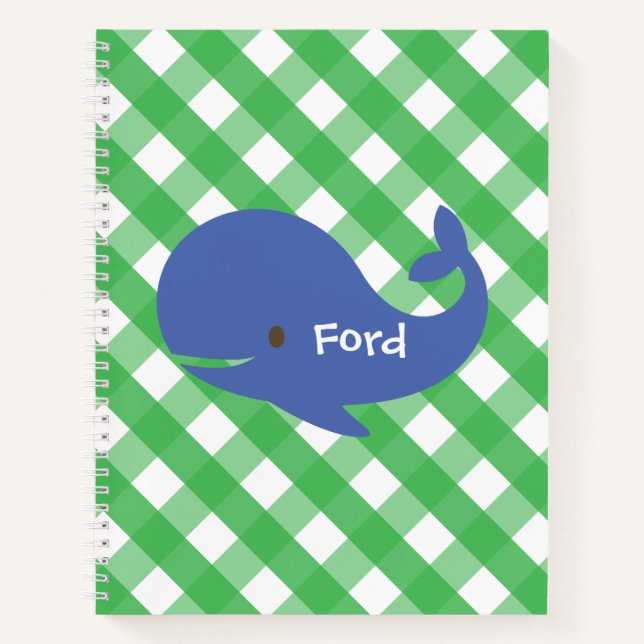 Gingham Whale Personalised Spiral Notebook (Front)