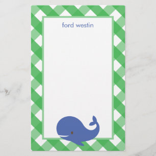 Gingham Whale Personalised Stationery