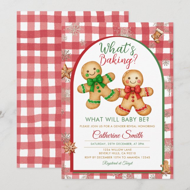 Gingham What's Baking Gingerbread Gender Reveal Invitation (Front/Back)