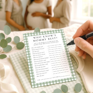 Gingham Who Knows Mommy Best Baby Shower Game card