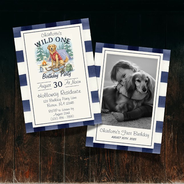 Gingham Wild One Golden Retriever 1st Birthday Invitation (Celebrate your wild one’s special day with this Gingham Wild One Golden Retriever 1st Birthday!)