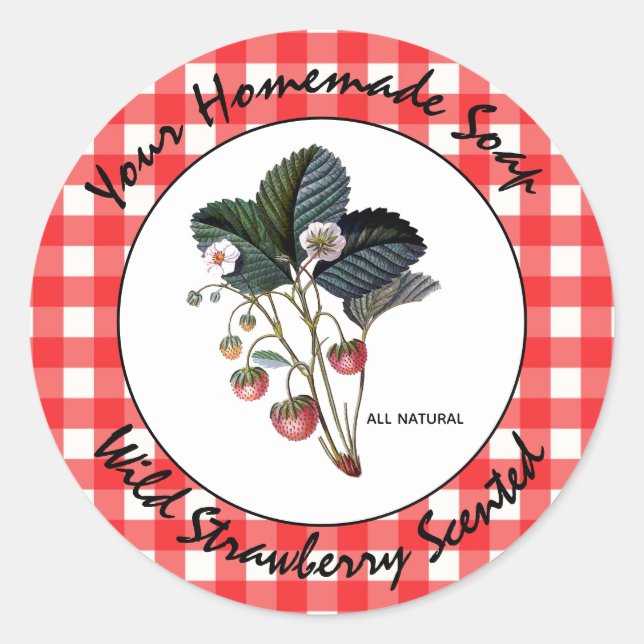 Gingham Wild Strawberry Handmade Soap Label  (Front)