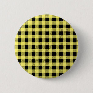 Gingham Yellow and Black 6 Cm Round Badge