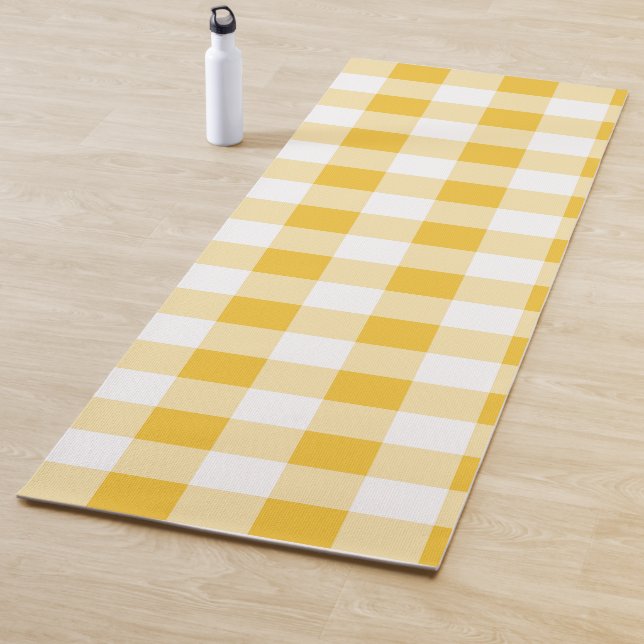 Gingham Yellow and White Pattern Yoga Mat (In Situ)