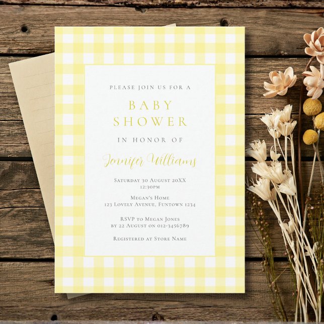 Gingham Yellow Baby Shower Invitation (Creator Uploaded)