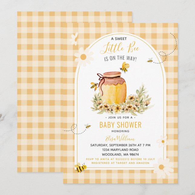 GinghamSweet Little Bee is on the Way Baby Shower  Invitation (Front/Back)