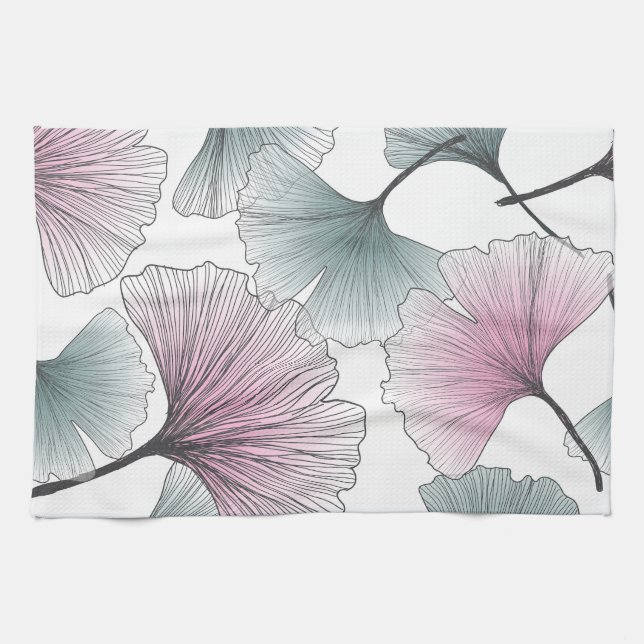 Gingko biloba hand-drawn. tea towel (Horizontal)