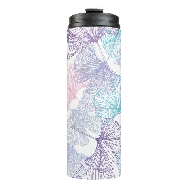 Gingko biloba seamless background pattern. Purple, Thermal Tumbler (Front)