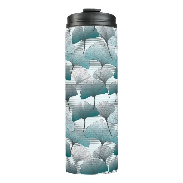 Gingko biloba seamless blue colors pattern.  thermal tumbler (Front)