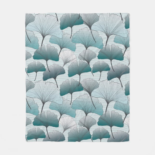 Gingko biloba seamless blue colours pattern.  fleece blanket (Front)