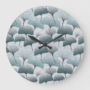 Gingko biloba, seamless blue pattern. large clock