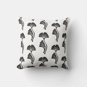 Gingko Leaf Lino Print Throw Pillow