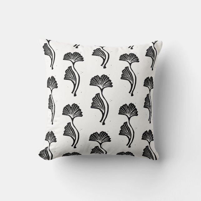 Gingko Leaf Lino Print Throw Pillow (Front)