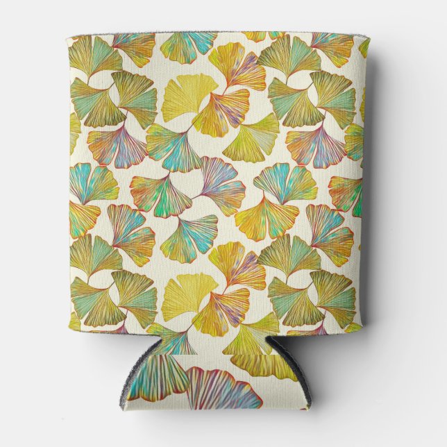 Gingko Leaves: Floral Abstract Art Can Cooler (Front)