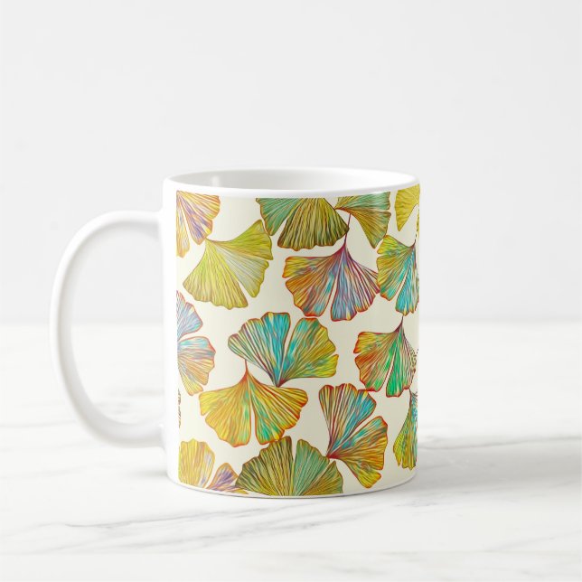 Gingko Leaves: Floral Abstract Art Coffee Mug (Left)