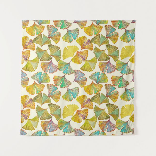 Gingko Leaves: Floral Abstract Art Tapestry (Front)