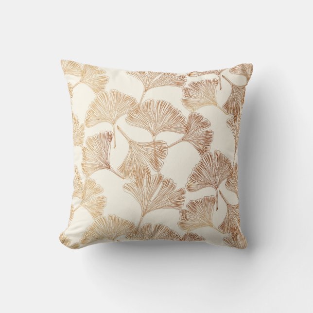 Gingko leaves gold on cream toile ivory wallpaper  cushion (Front)