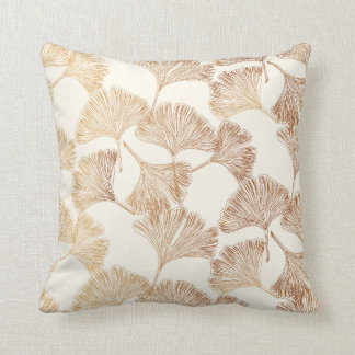 Gingko leaves gold on cream toile ivory wallpaper cushion