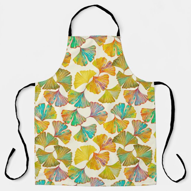 Gingko leaves on floor seamless pattern. Watercolo Apron (Front)