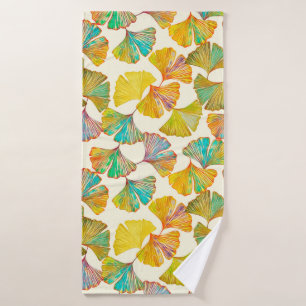 Gingko leaves on floor seamless pattern. Watercolo Bath Towel