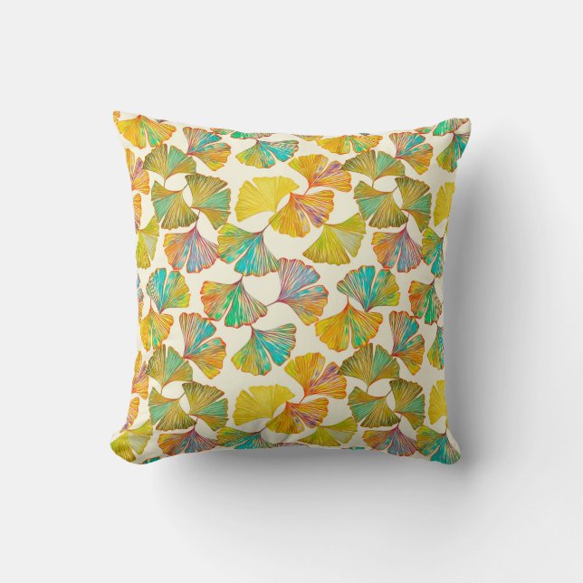 Gingko leaves on floor seamless pattern. Watercolo Cushion (Front)
