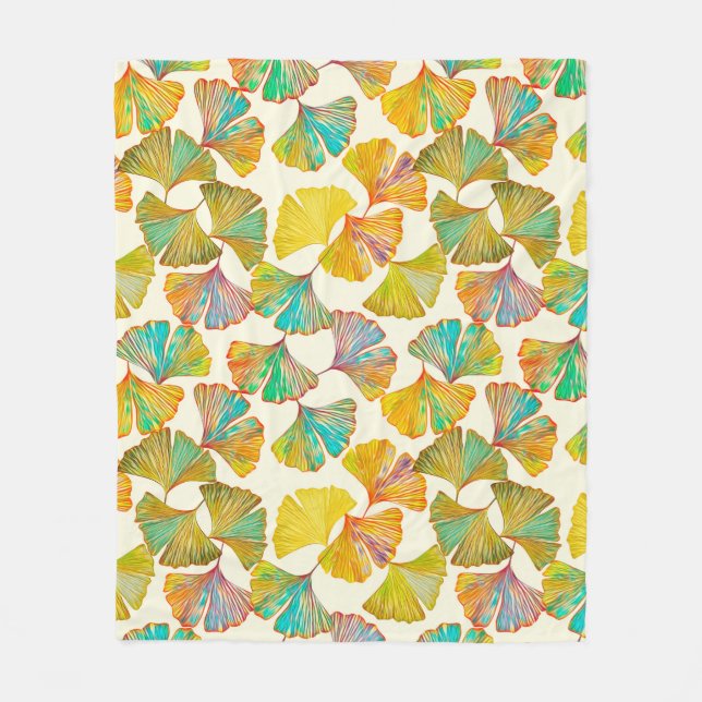 Gingko leaves on floor seamless pattern. Watercolo Fleece Blanket (Front)