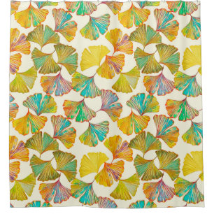 Gingko leaves on floor seamless pattern. Watercolo Shower Curtain