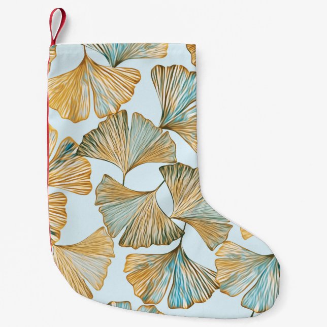 Gingko Leaves Watercolor Seamless Pattern Small Christmas Stocking (Front)