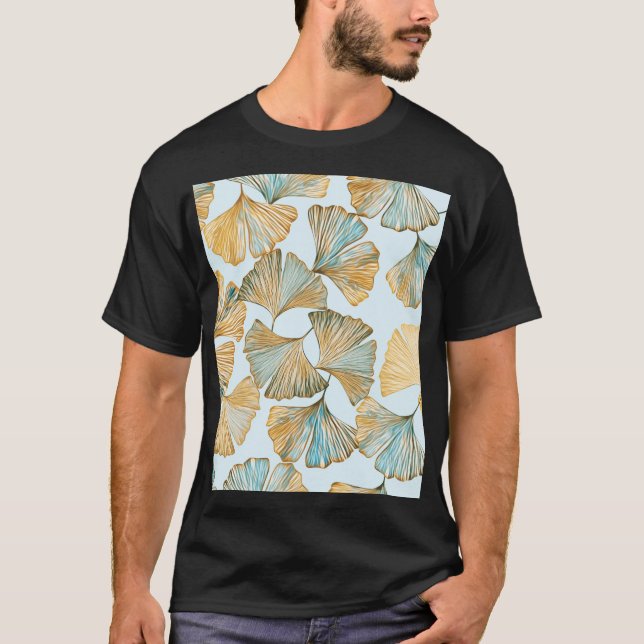 Gingko Leaves Watercolor Seamless Pattern T-Shirt (Front)