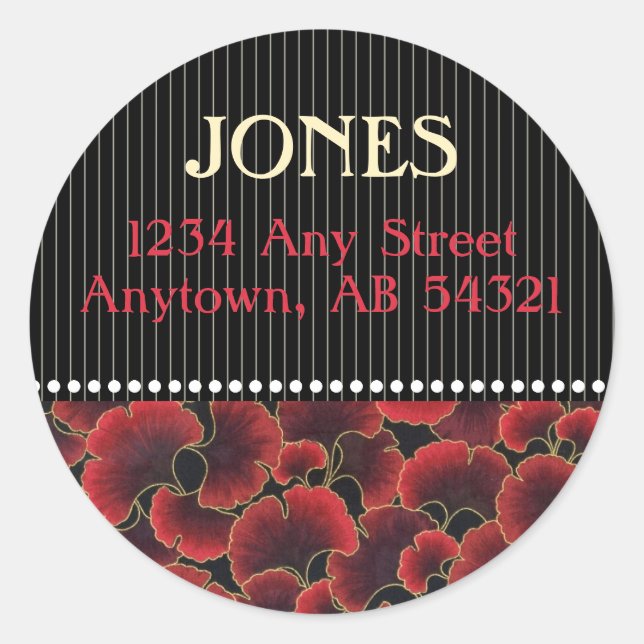 Gingko Pinstripe Dots Classy Red Black Art Deco Classic Round Sticker (Front)