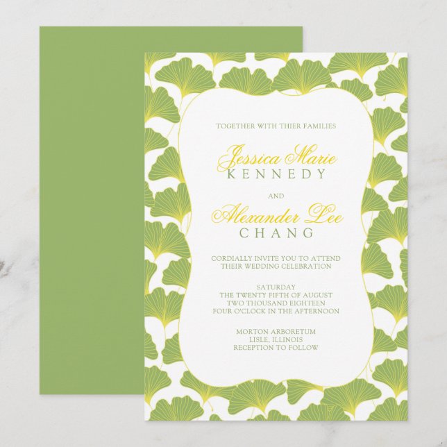 Gingko Tree Spring Green wedding 2 Invitation (Front/Back)