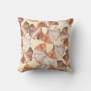 Gingko with fruits seamless pattern. Watercolor fl Cushion