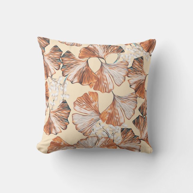 Gingko with fruits seamless pattern. Watercolor fl Cushion (Front)