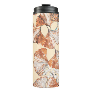 Gingko with fruits seamless pattern. Watercolor fl Thermal Tumbler