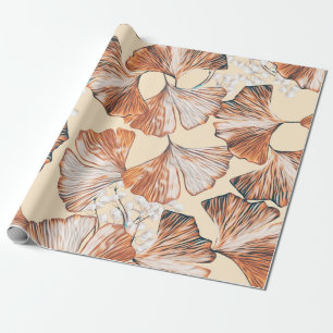 Gingko with fruits seamless pattern. Watercolor fl Wrapping Paper
