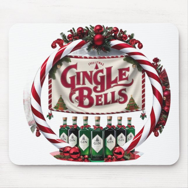Gingle Bells Christmas Gin Display Mouse Mat (Front)