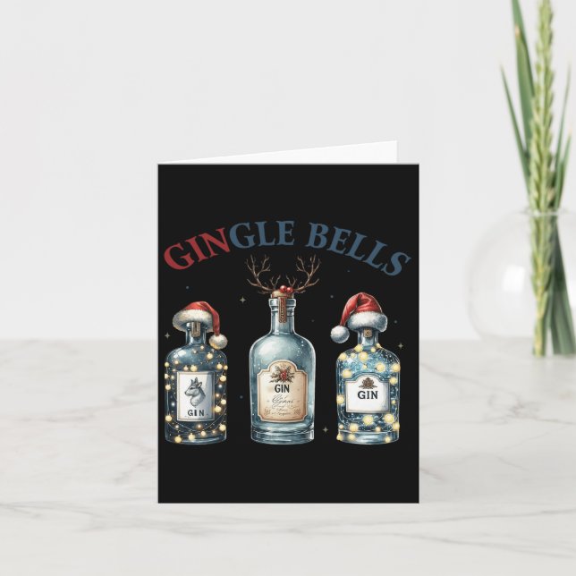 Gingle Bells Funny Gin Gin Bells Christmas Tree Me Card (Front)