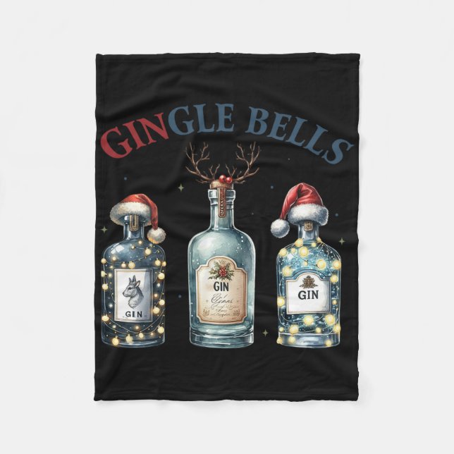 Gingle Bells Funny Gin Gin Bells Christmas Tree Me Fleece Blanket (Front)