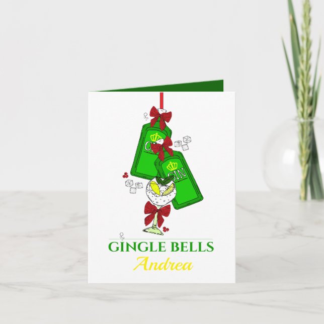 Gingle Bells Gin Lover Christmas Cocktails Holiday Card (Front)