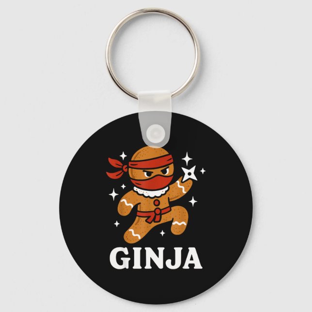 Ginjas Gingerbread Ninja Funny Christmas Cookie Bo Key Ring (Front)