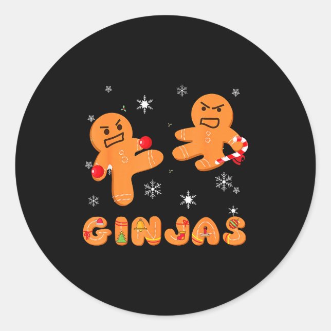 Ginjas Gingerbread Ninjas Funny Ugly Christmas  Classic Round Sticker (Front)