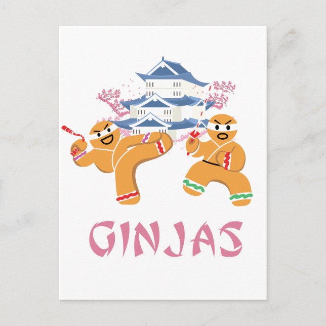 Ginjas Ninjas Christmas Ninja Gingerbread Holiday Postcard (Front)