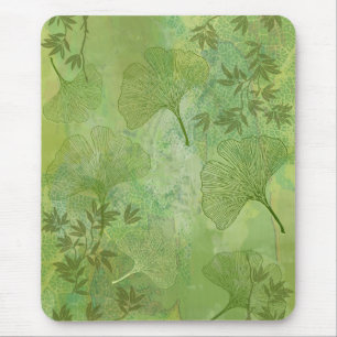 Ginkgo and Bamboo Leaves - Green Colours Mouse Mat