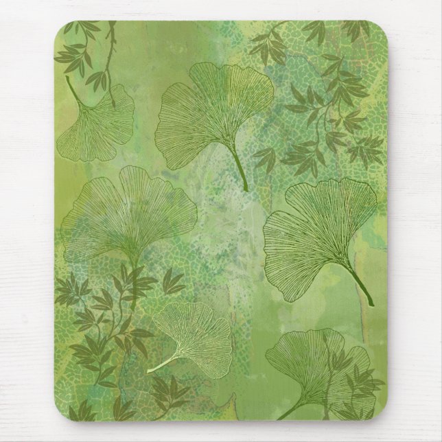 Ginkgo and Bamboo Leaves - Green Colours Mouse Mat (Front)