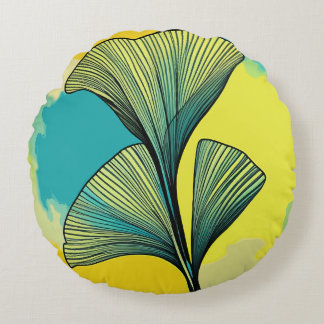 Ginkgo Biloba Leaf Patterned Round Pillow: Harmony Round Cushion