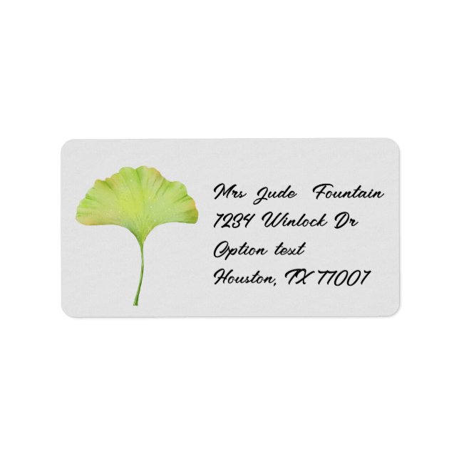 Ginkgo biloba leaf watercolor painting mail label (Front)